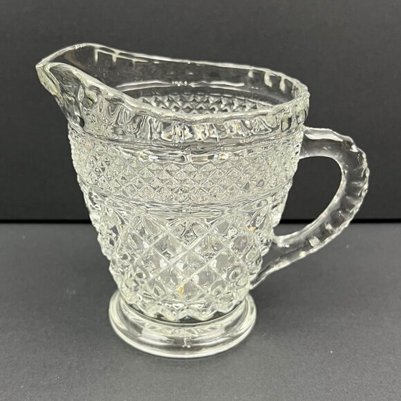 Vintage Anchor Hocking Wexford Glass Creamer Crystal Clear Diamond Cut‎ Pattern - Picture 1 of 6